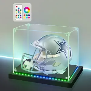 LASOA Acrylic Display Case with RGBW Color Changing LED Light, Clear Display Box for Memoribilia Action Figures, Self-Assembly Dustproof Showcase with Black Base, 15.8x11x11.8inch