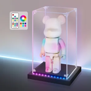 LASOA Acrylic Display Case with RGBW Color Changing LED Light, Clear Display Box for Memoribilia Action Figures, Self-Assembly Dustproof Showcase with Black Base, 5.9x5.9x11.8inch
