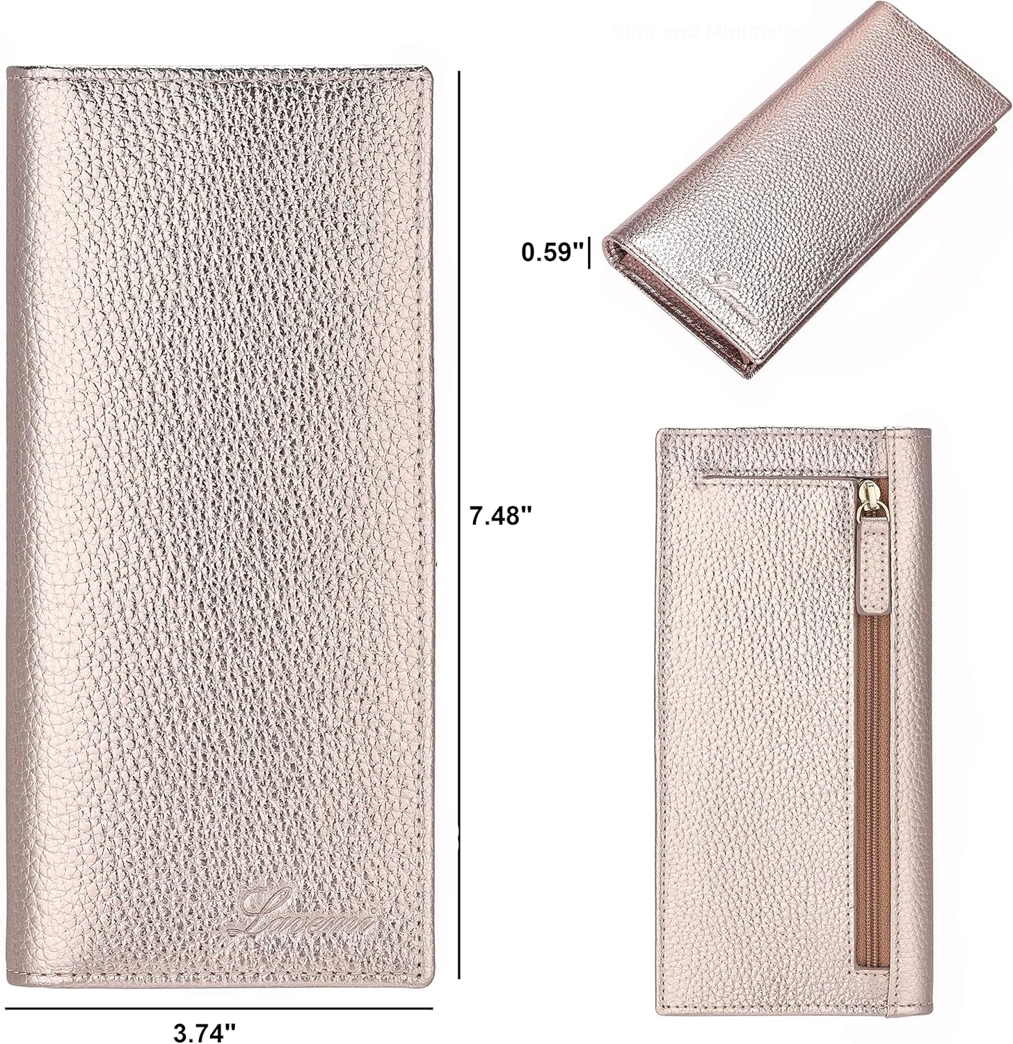 Lavemi Ultra Slim Thin Leather Women Wallet RFID Blocking Credit Card Holder Bifold Long Ladies Billfold