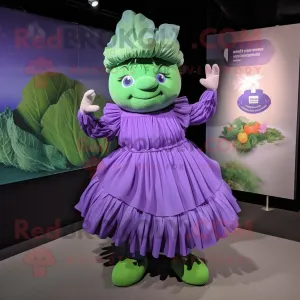 Lavender Cabbage mascot costume character dressed with a Pleated Skirt and Watches, Large