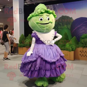 Lavender Cabbage mascot costume character dressed with a Pleated Skirt and Watches, Large