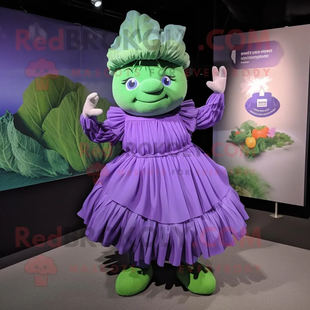 Lavender Cabbage mascot costume character dressed with a Pleated Skirt and Watches, Large