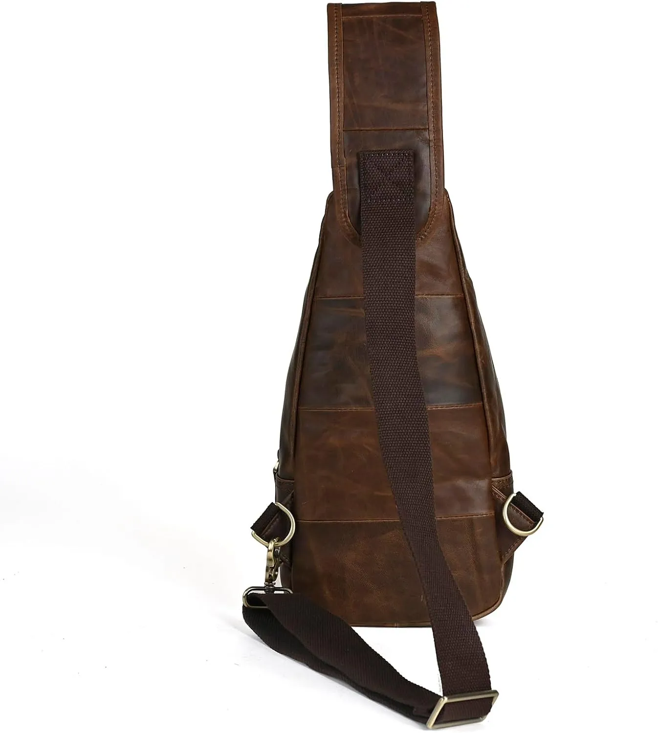 Le'aokuu Men Fashion Casual Tea Designer Travel Hiking Crossbody Chest Sling Bag Rig One Shoulder Strap Bag Men Leather 8015