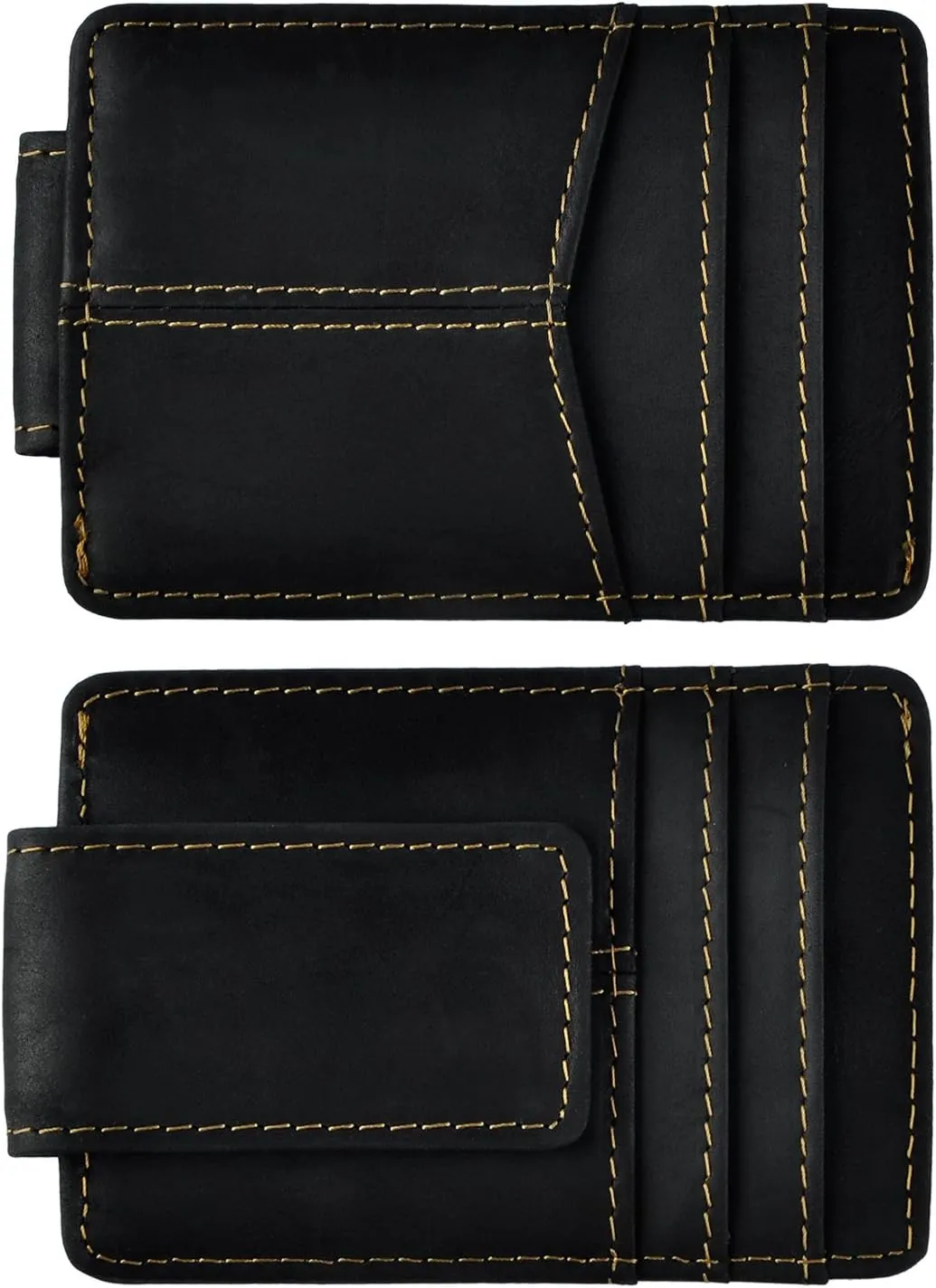 Le'aokuu Mens Genuine Leather Cowhide Money Clip Credit Card Case Handy Slim Wallet Magnet (A Rfid Black)