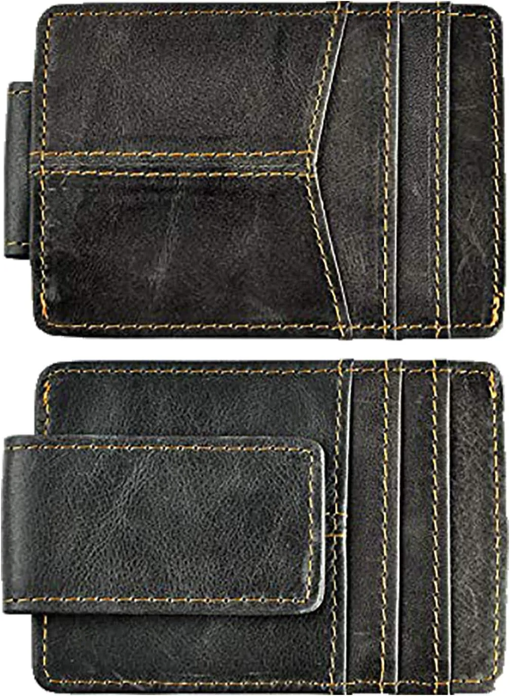 Le'aokuu Mens RFID Genuine Leather Cowhide Money Clip Credit Card Case Handy Slim Wallet Magnet (A Rfid Grey)