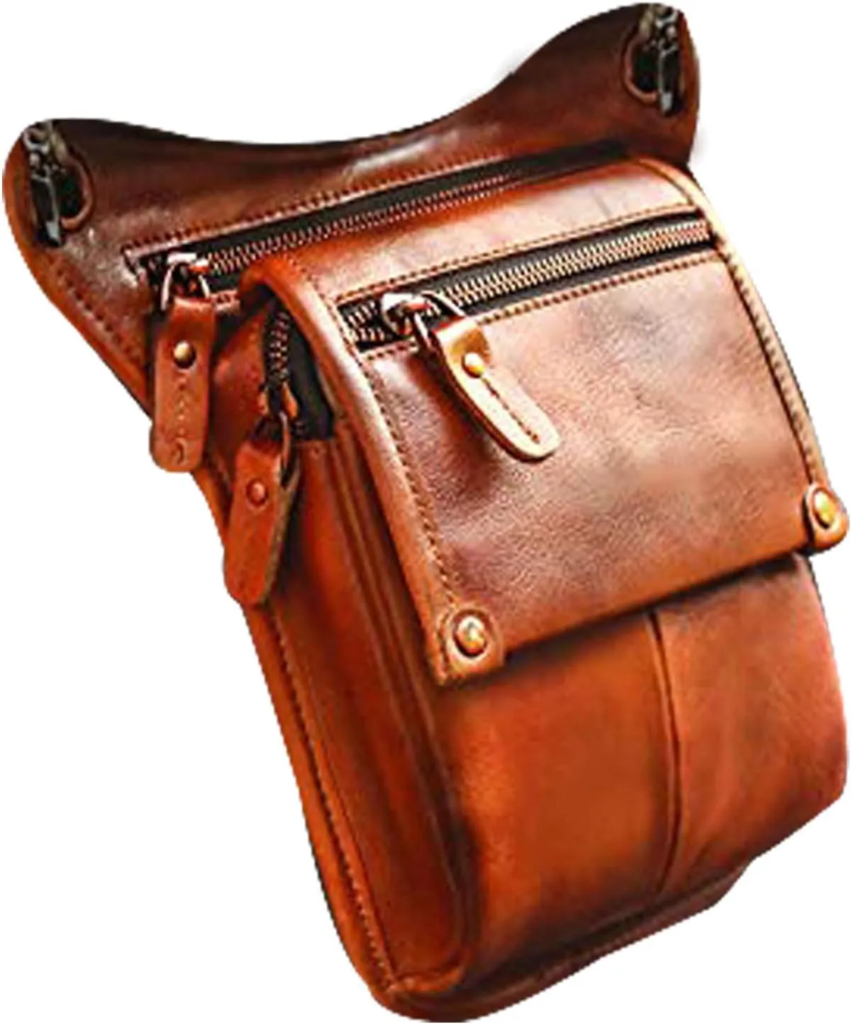 Le'aokuu Mens Womens Leather Tactical Motorcycle Outdoor Travel Waist Pack Drop Leg Thigh Hip Bum Bag With Strap 211-4