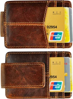 Le'aokuu Rfid Blocking Mens Cowhide Money Clip Credit Card Case Handy Slim Wallet Magnet (A Rfid Coffee)