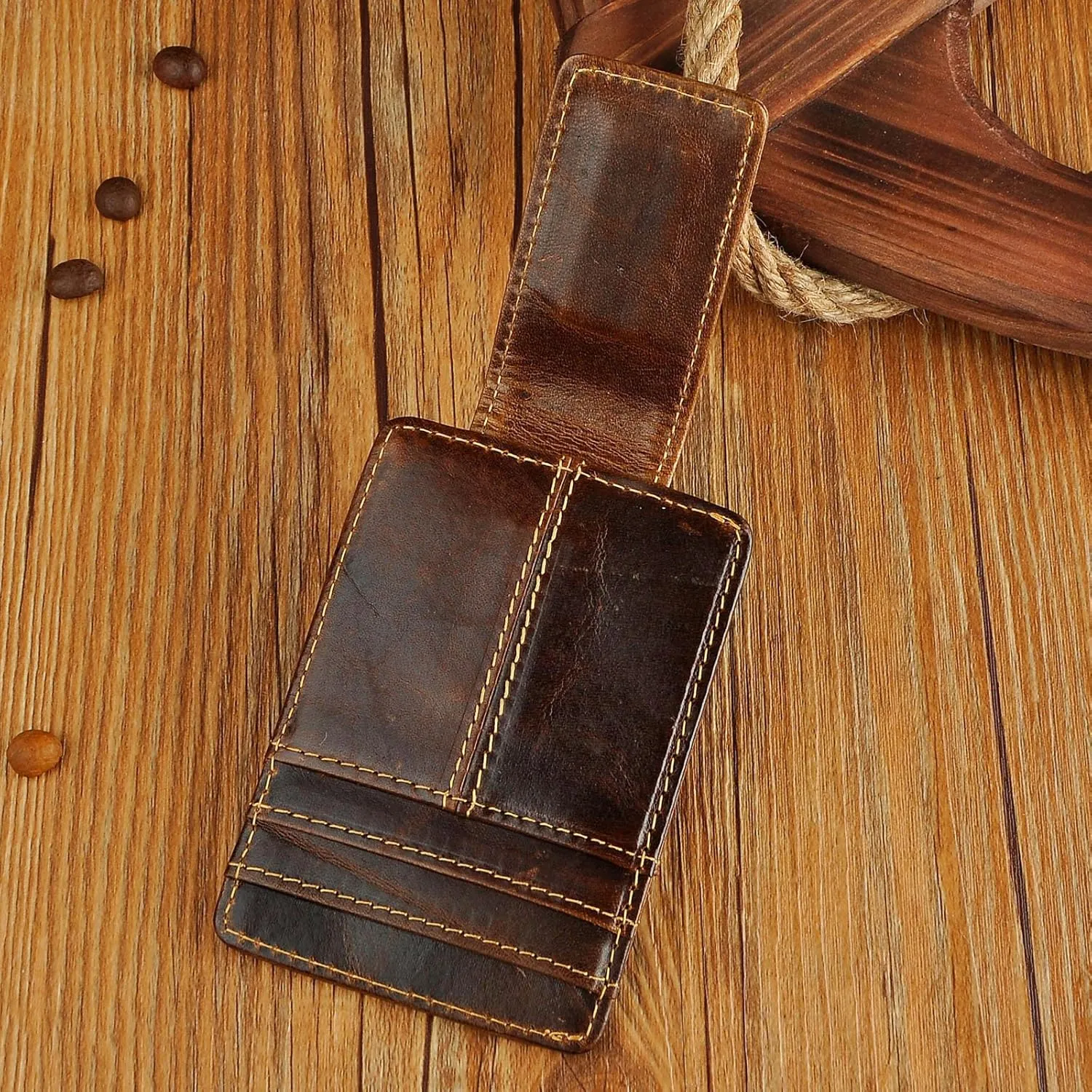 Le'aokuu Rfid Blocking Mens Cowhide Money Clip Credit Card Case Handy Slim Wallet Magnet (A Rfid Coffee)