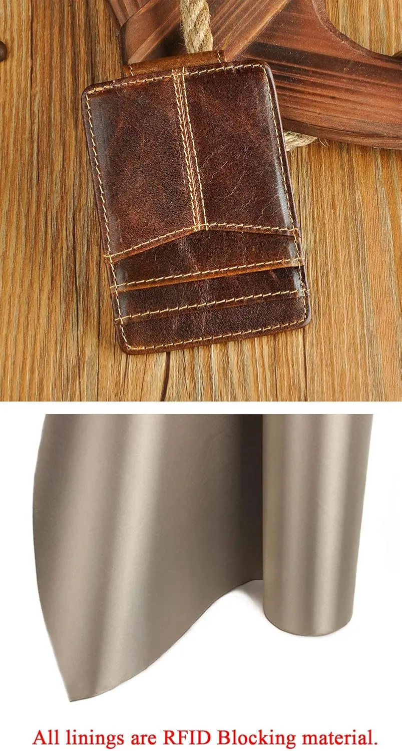 Le'aokuu Rfid Blocking Mens Cowhide Money Clip Credit Card Case Handy Slim Wallet Magnet (A Rfid Coffee)