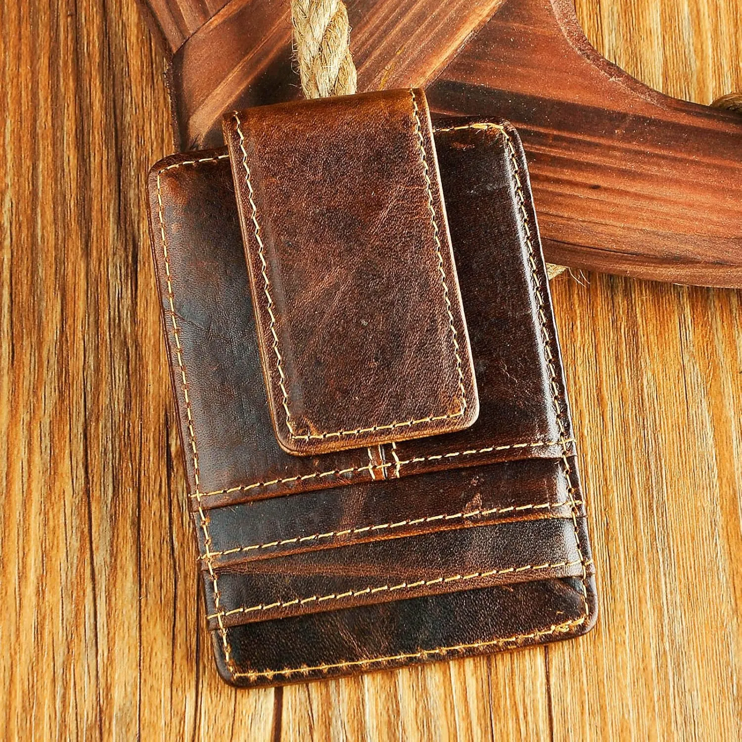Le'aokuu Rfid Blocking Mens Cowhide Money Clip Credit Card Case Handy Slim Wallet Magnet (A Rfid Coffee)