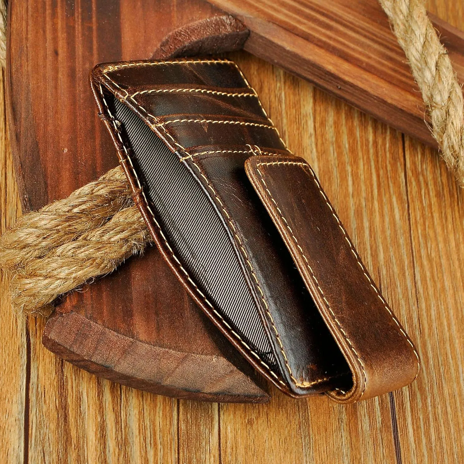 Le'aokuu Rfid Blocking Mens Cowhide Money Clip Credit Card Case Handy Slim Wallet Magnet (A Rfid Coffee)