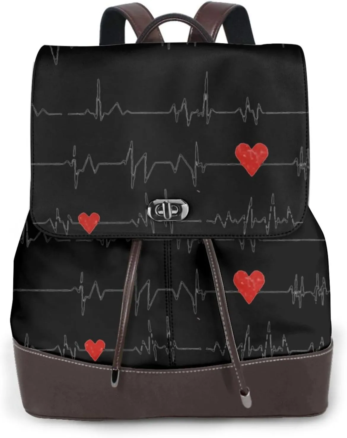 Leather Backpack Purse For Women Nurses-Heart-Beat Fashionable Multi-Functional Large Capacity Backpack For Daily Use, Travel, And Business