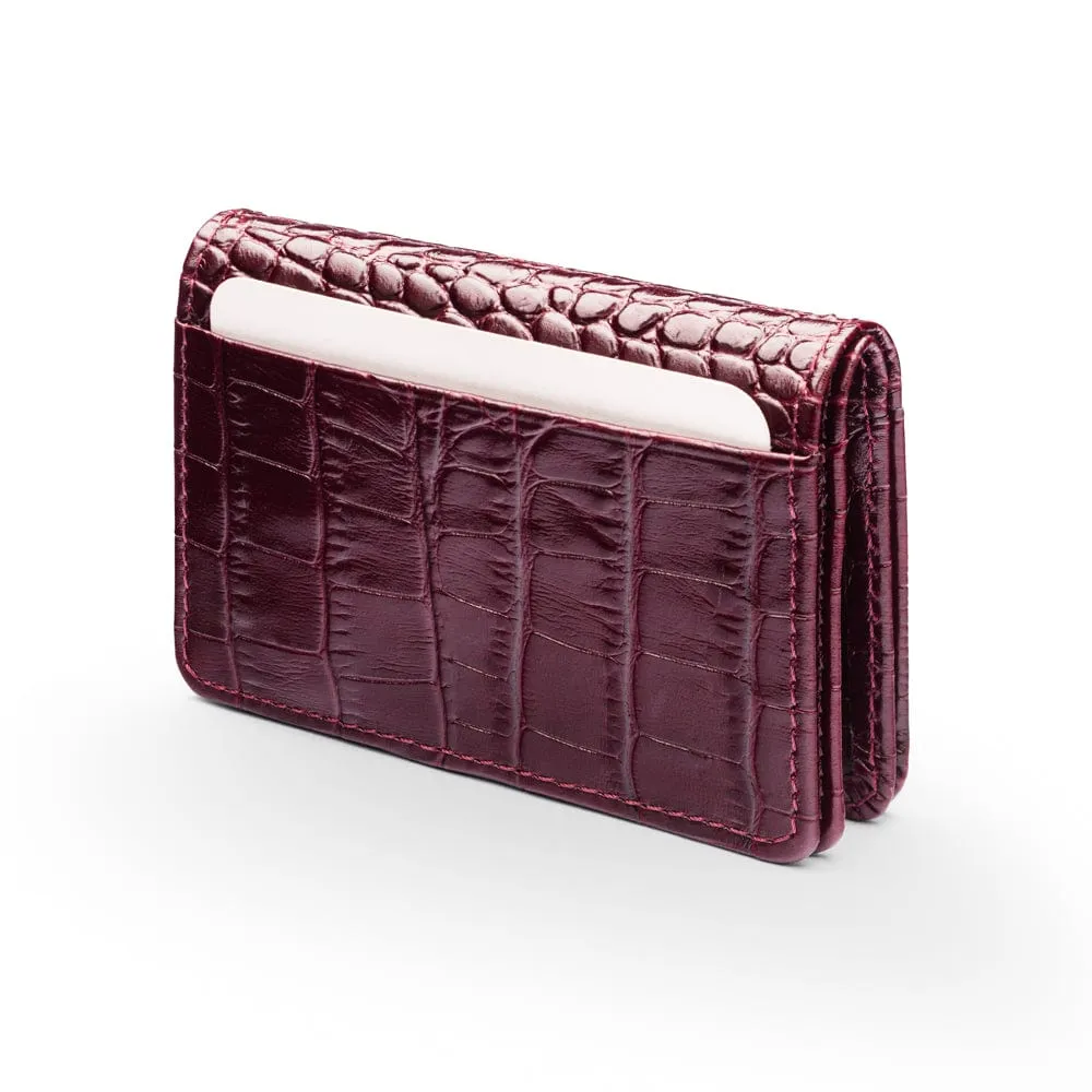 Leather Bifold Card Wallet - Burgundy Croc-Effect