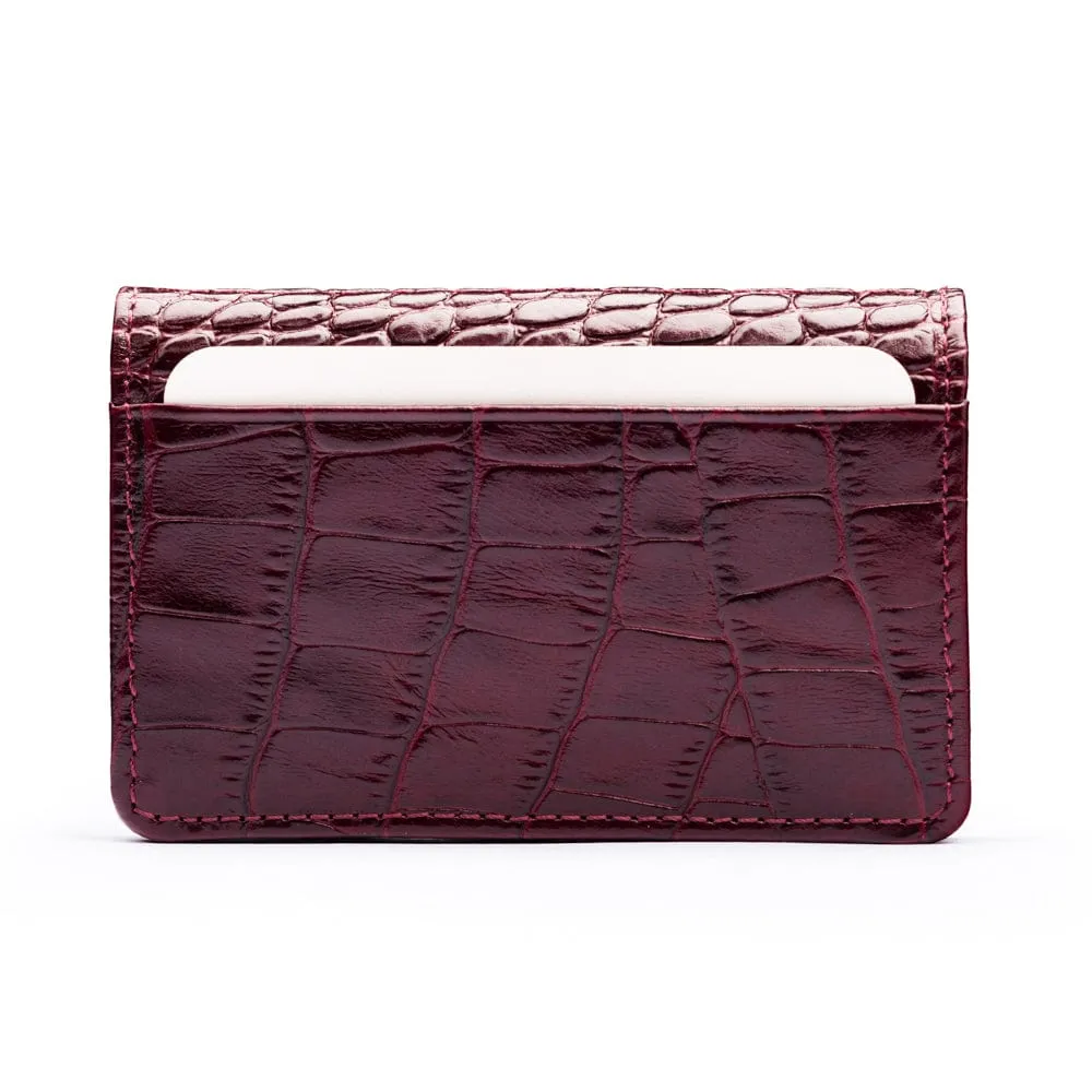 Leather Bifold Card Wallet - Burgundy Croc-Effect