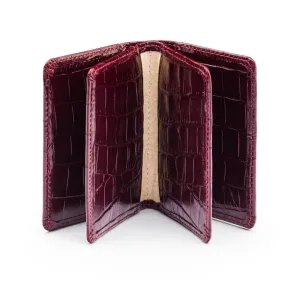 Leather Bifold Card Wallet - Burgundy Croc-Effect