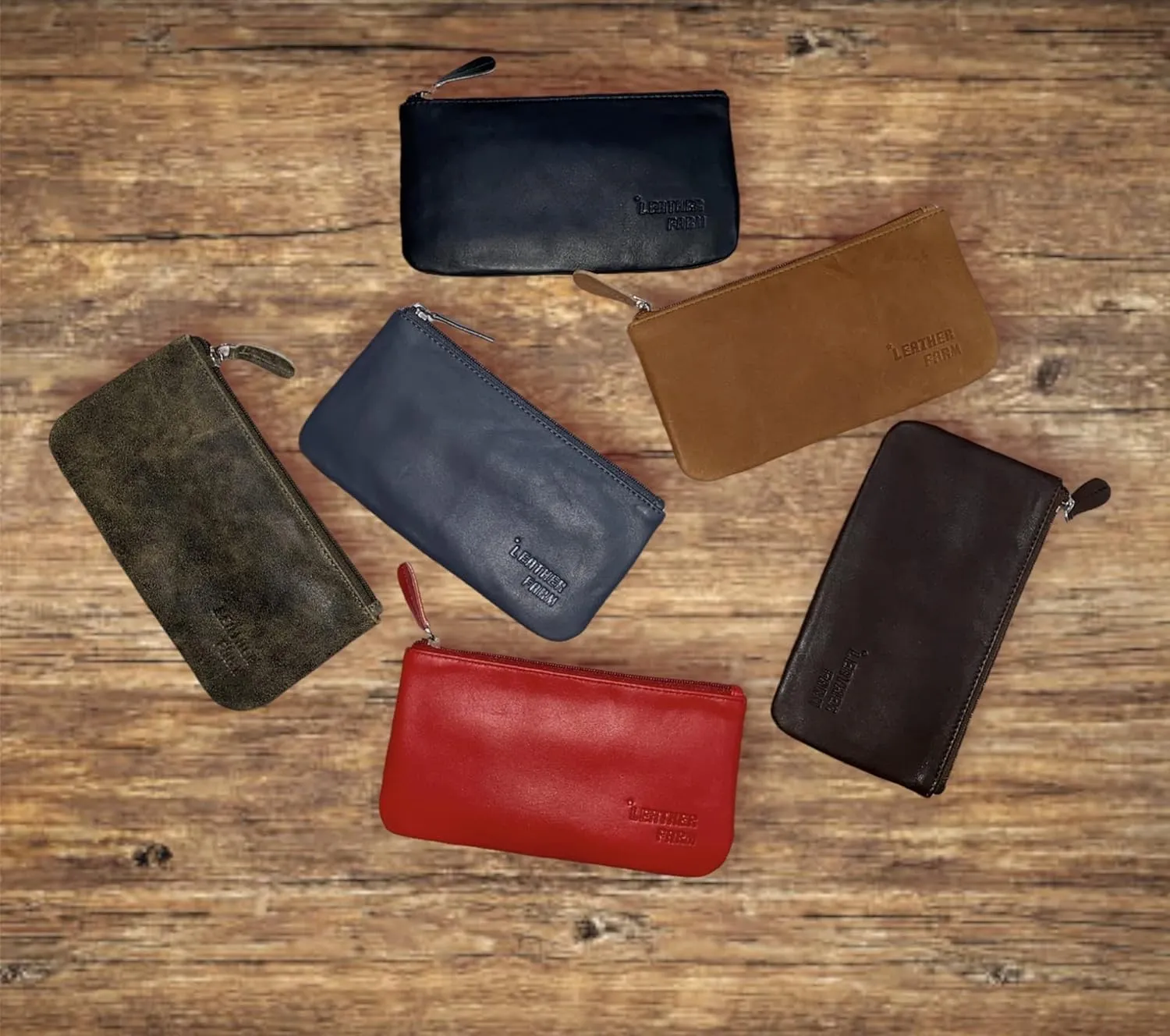 LEATHER FARM Leather Travel Pouch - Beautifully Handcrafted YKK Zippered Pouch Handmade - 8 x 4 inches.(TAN CRUNCH)