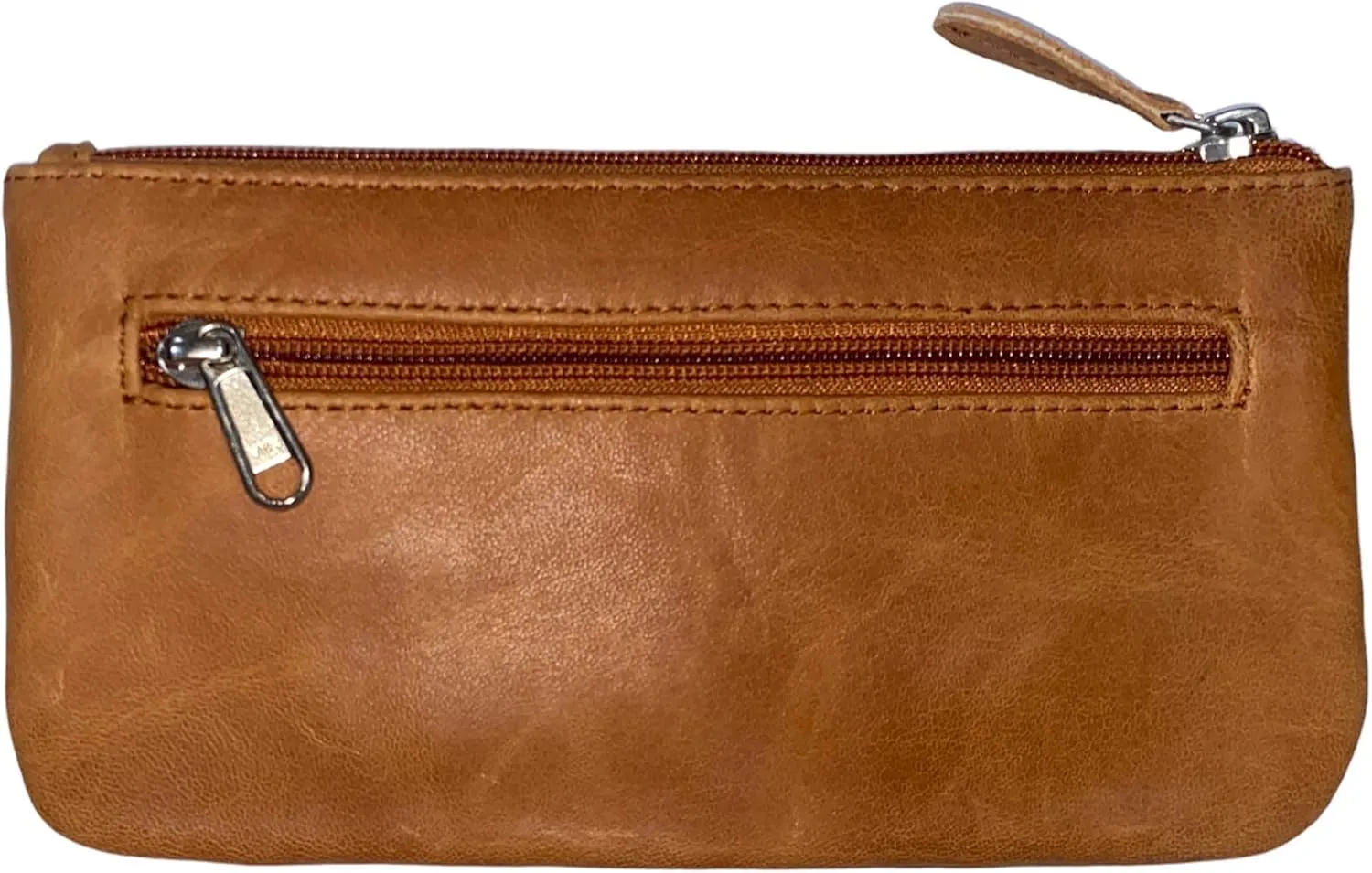 LEATHER FARM Leather Travel Pouch - Beautifully Handcrafted YKK Zippered Pouch Handmade - 8 x 4 inches.(TAN CRUNCH)