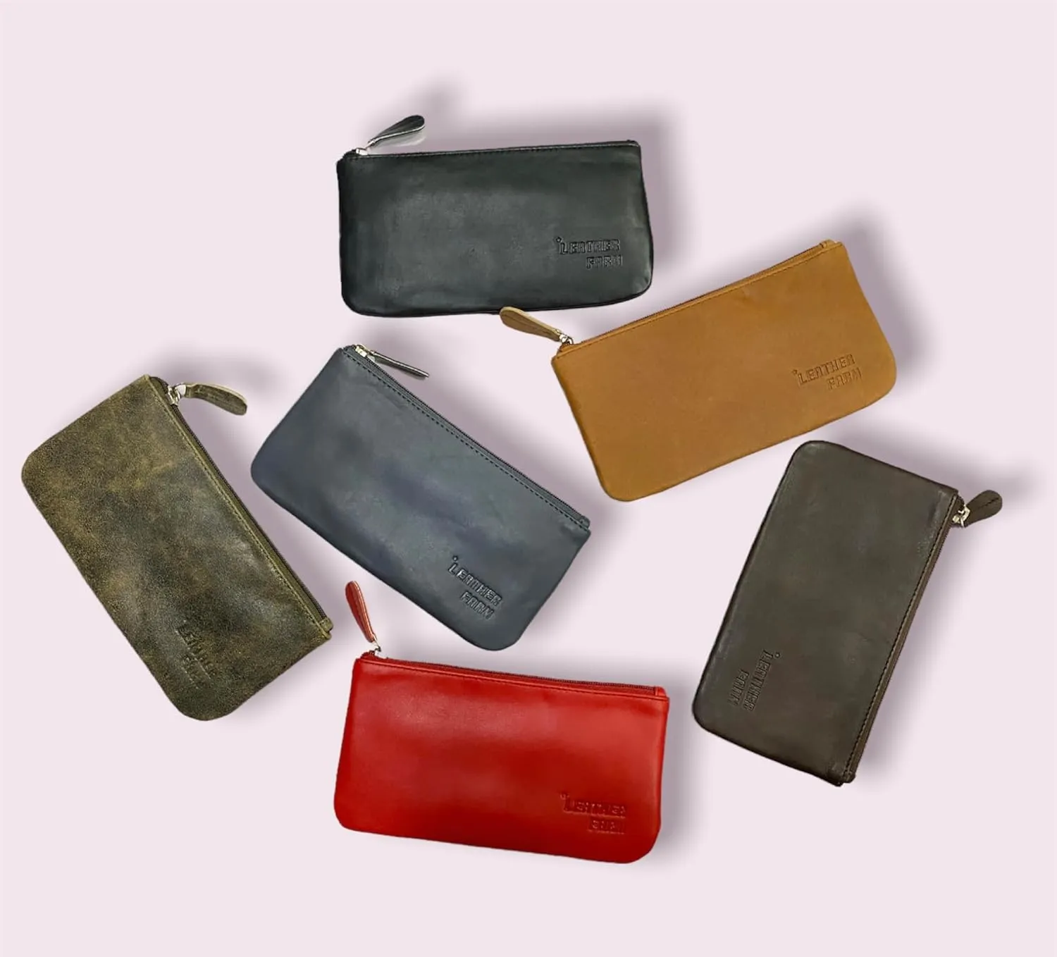 LEATHER FARM Leather Travel Pouch - Beautifully Handcrafted YKK Zippered Pouch Handmade - 8 x 4 inches.(TAN CRUNCH)