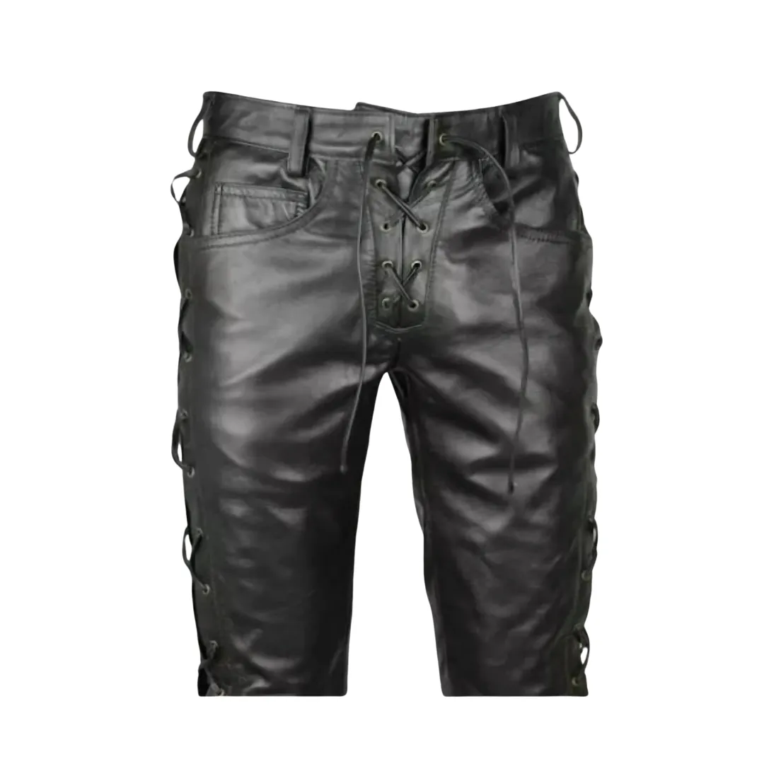 Leather Laces Motorbike Pants Trousers