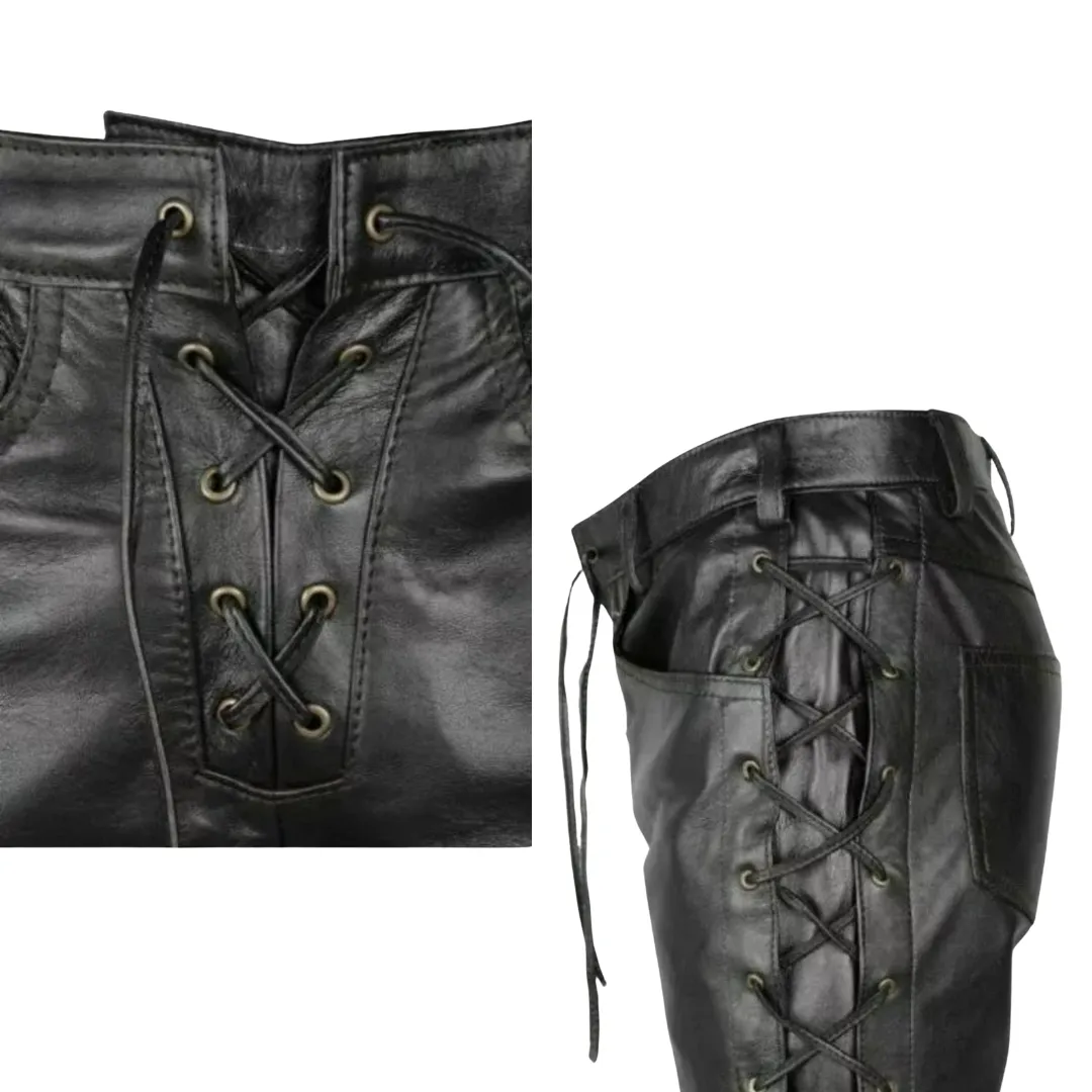Leather Laces Motorbike Pants Trousers