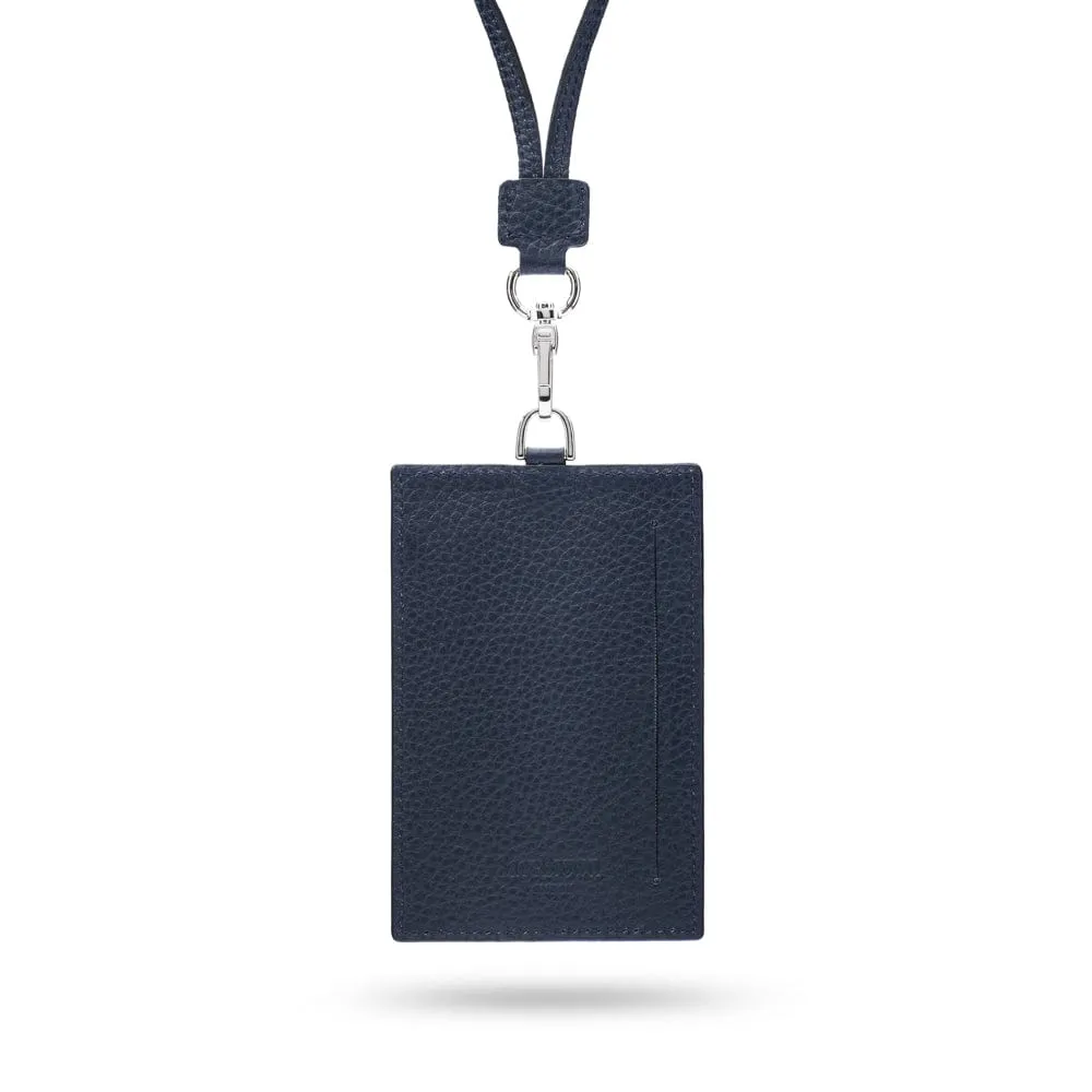 Leather Lanyard ID Card Holder - Navy