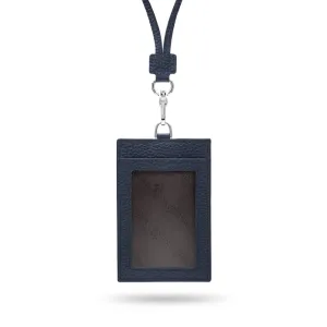 Leather Lanyard ID Card Holder - Navy