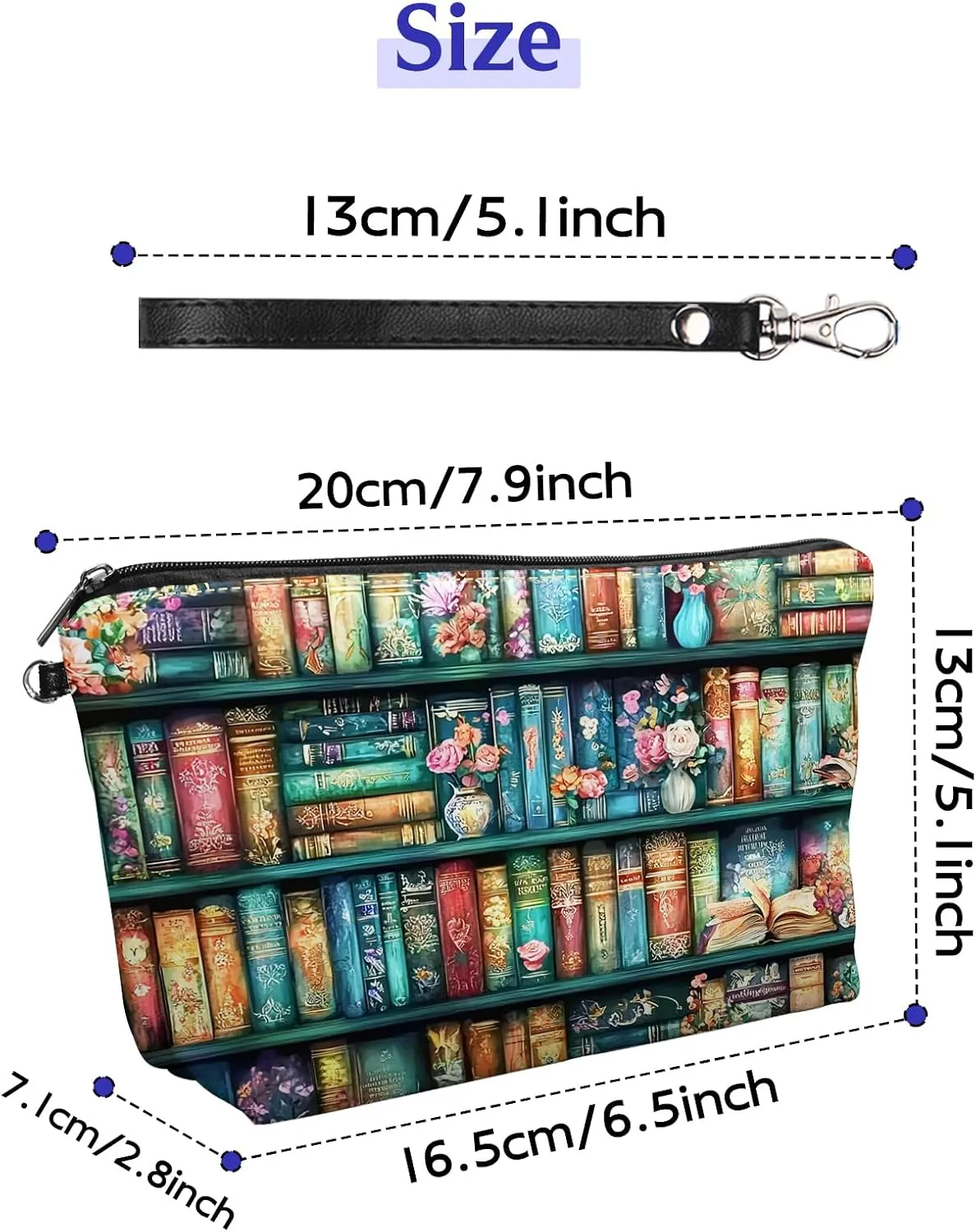 Leather Makeup Bag with Detachable Tape, Waterproof Portable Samll Cosmetic Bag Travel Accessories Organizer, Travel Toiletry Bag for Women Man, Bookshelf Make up Bag
