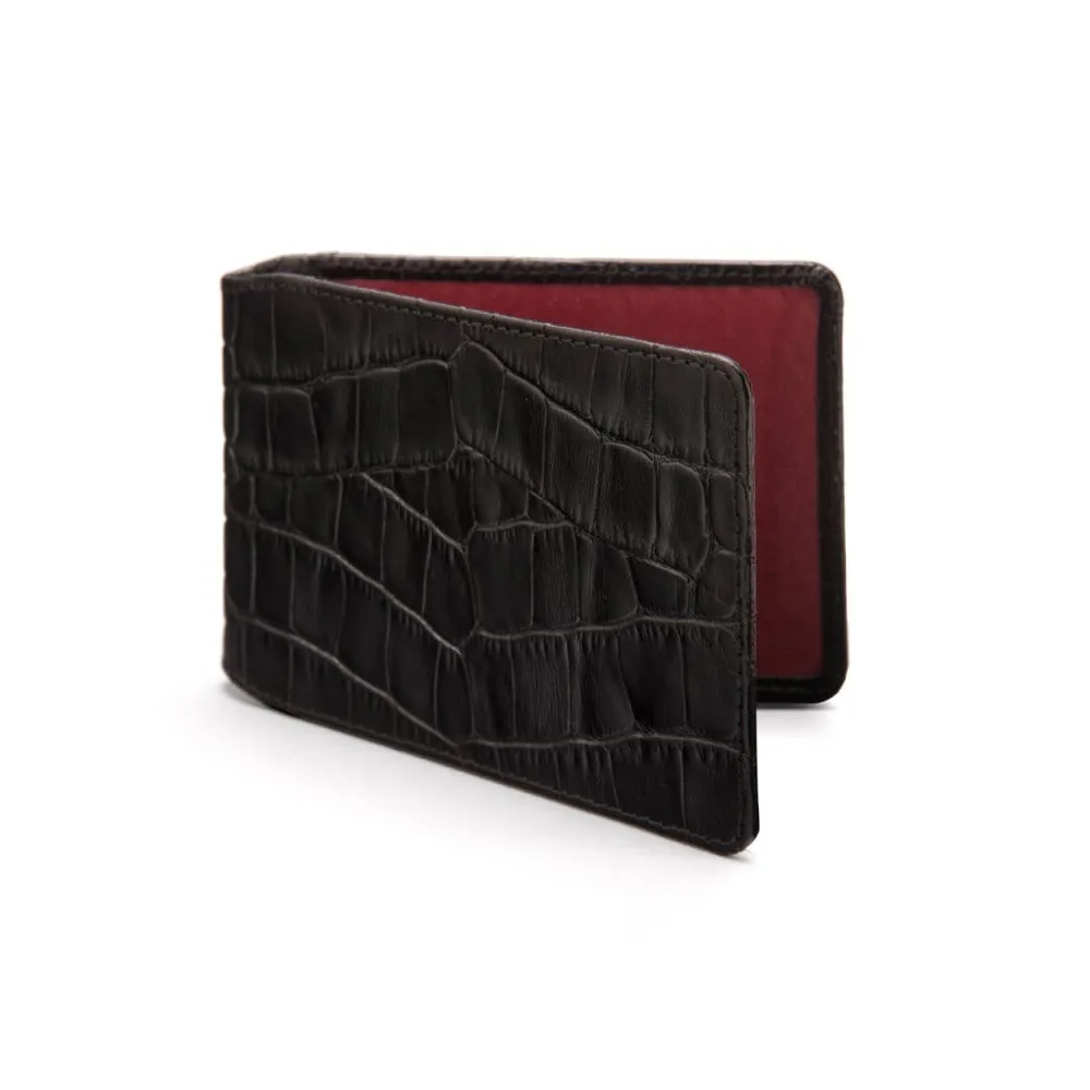 Leather Oyster Card Holder - Black Croc-Effect With Red