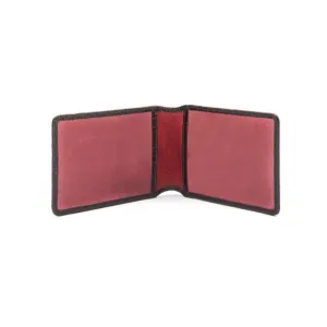 Leather Oyster Card Holder - Black Croc-Effect With Red