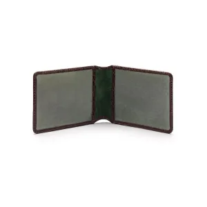 Leather Oyster Card Holder - Brown Croc-Effect With Green
