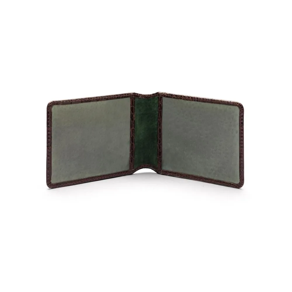 Leather Oyster Card Holder - Brown Croc-Effect With Green