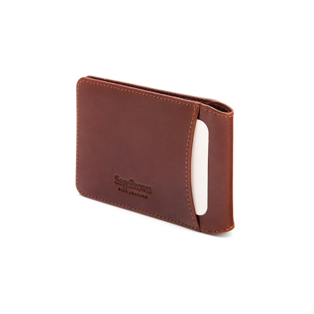 Leather Oyster Card Holder - Dark Tan With Green