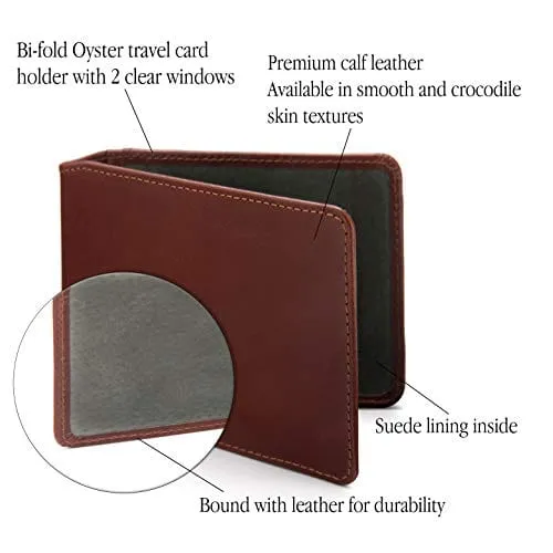 Leather Oyster Card Holder - Dark Tan With Green
