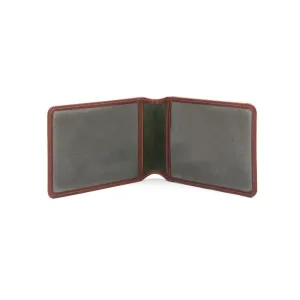 Leather Oyster Card Holder - Dark Tan With Green