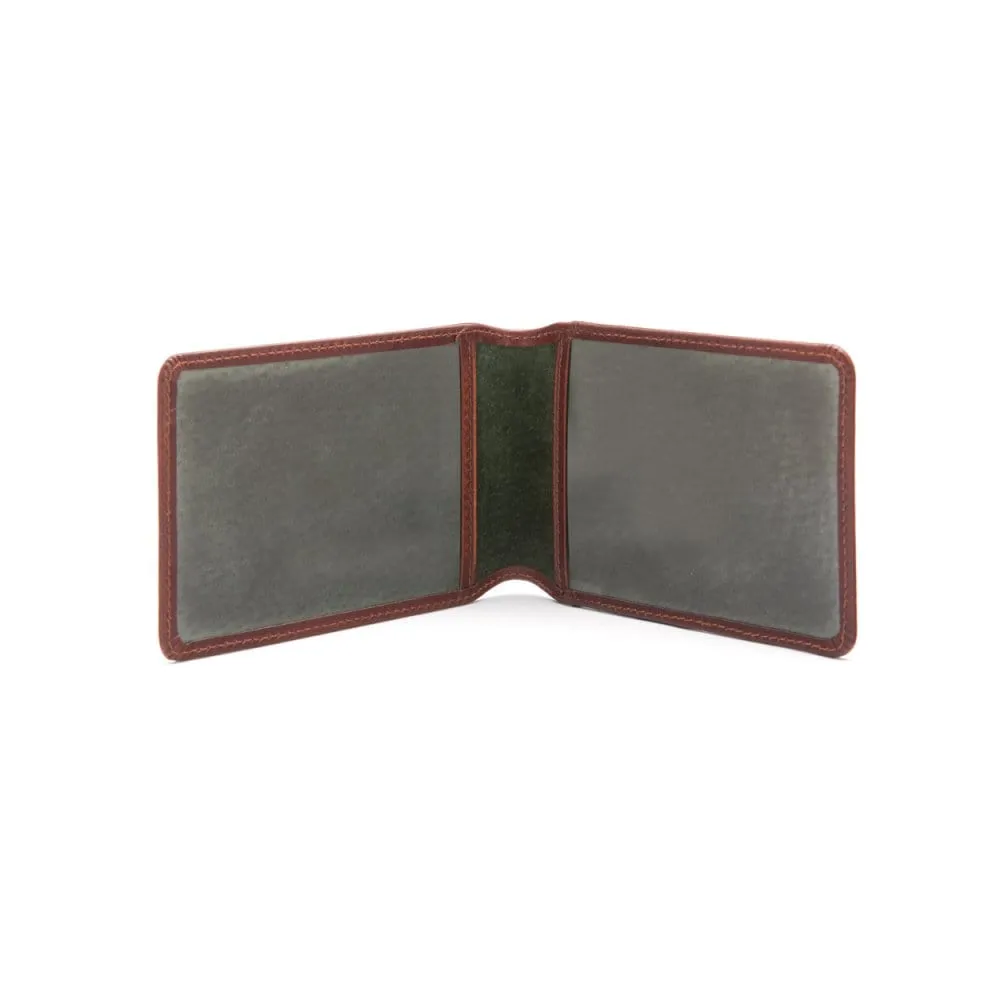 Leather Oyster Card Holder - Dark Tan With Green