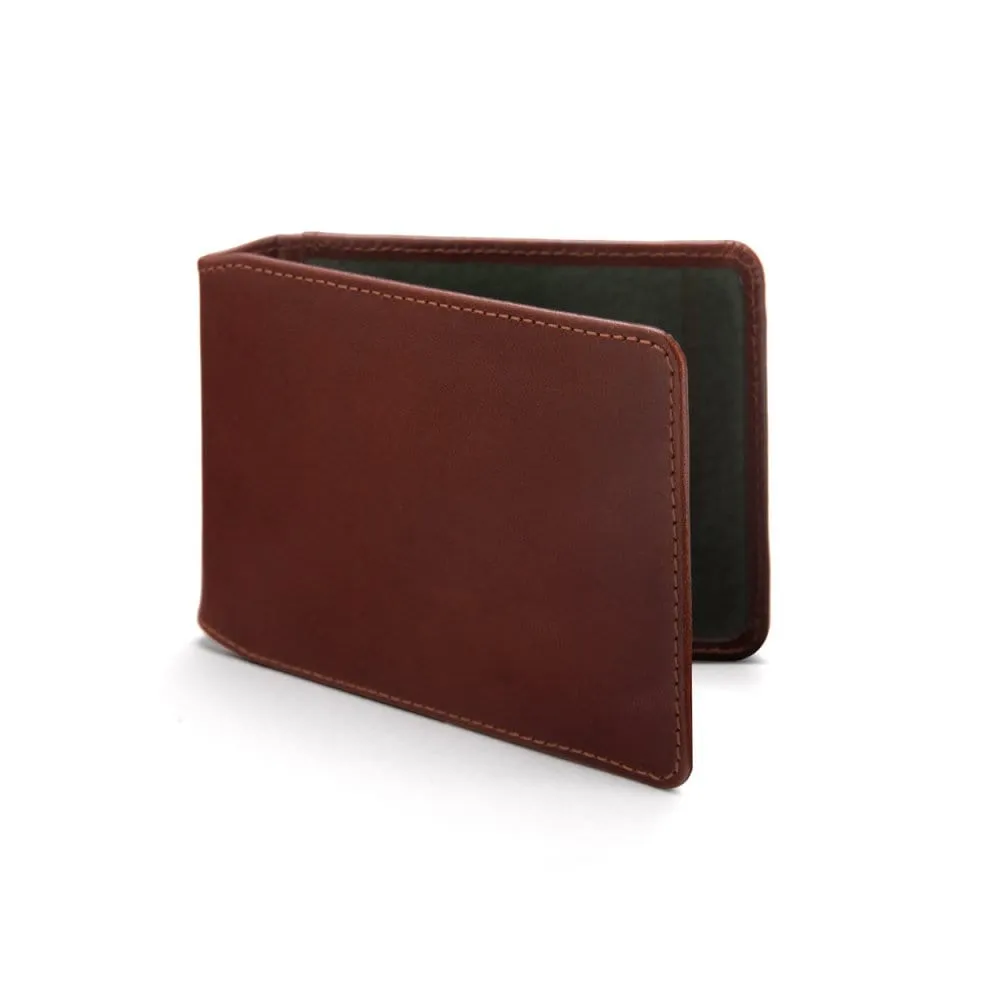Leather Oyster Card Holder - Dark Tan With Green