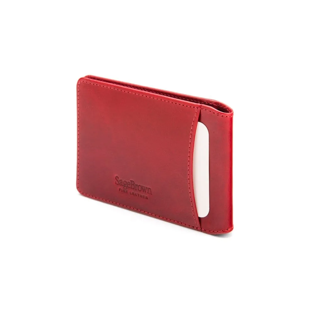 Leather Oyster Card Holder - Red With Black