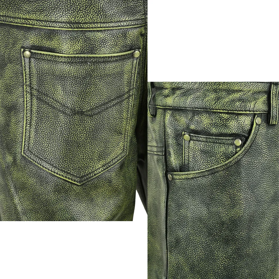 Leather Pants Bikers Full Grain Waxed Jean Green