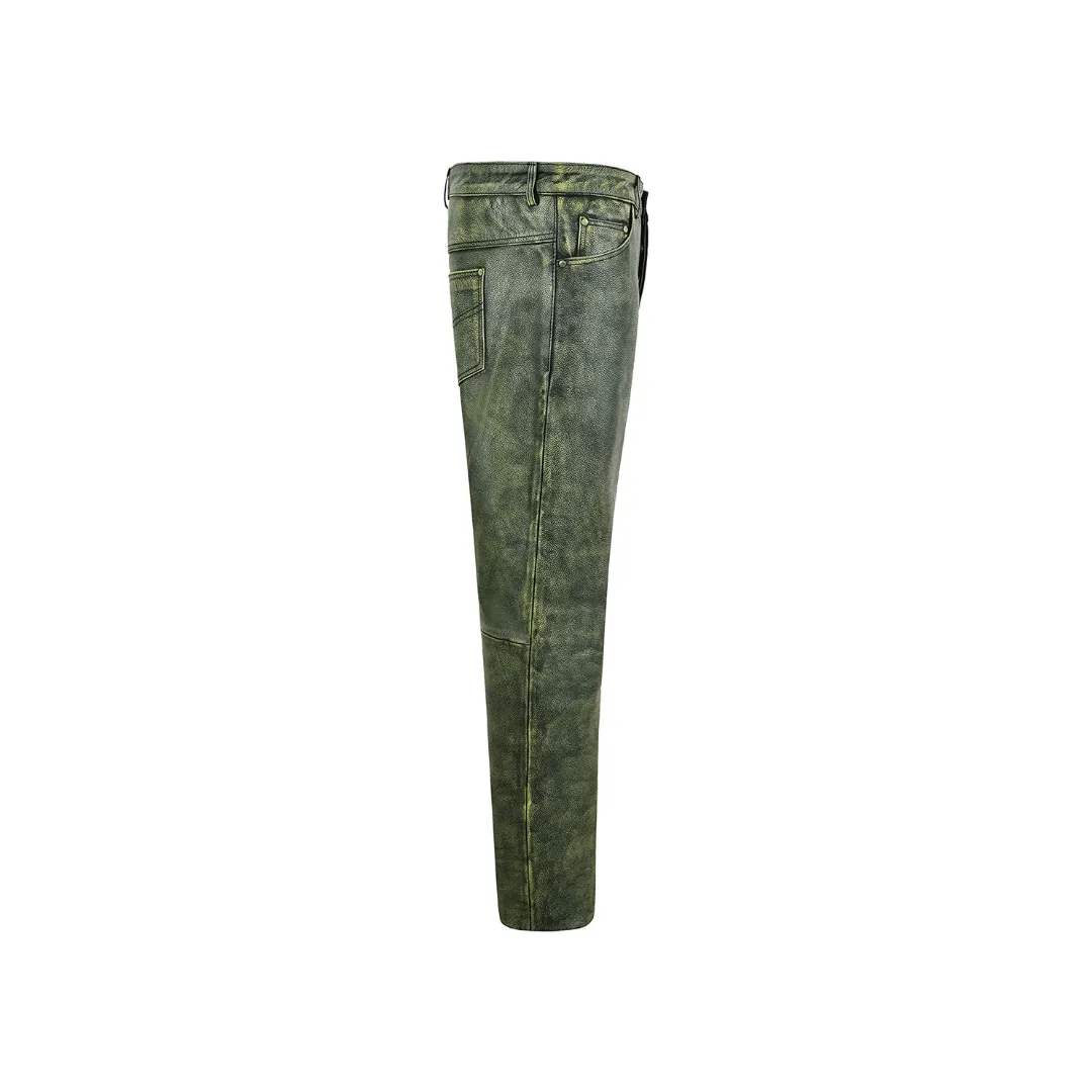 Leather Pants Bikers Full Grain Waxed Jean Green