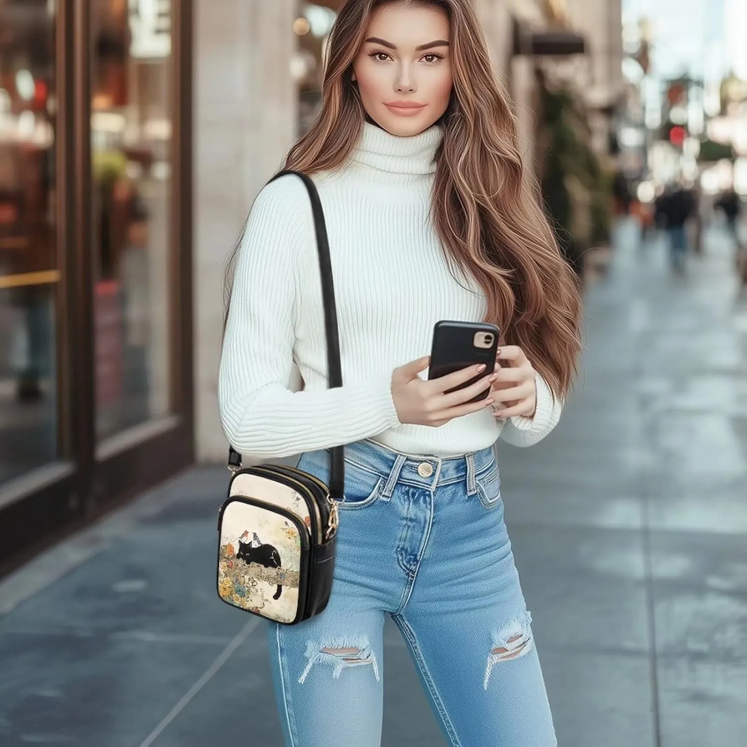 Leather Purse for Women, Leather Shoulder HandBag Multi Pockets Travel Sling Purse Ladies Crossbody Bags