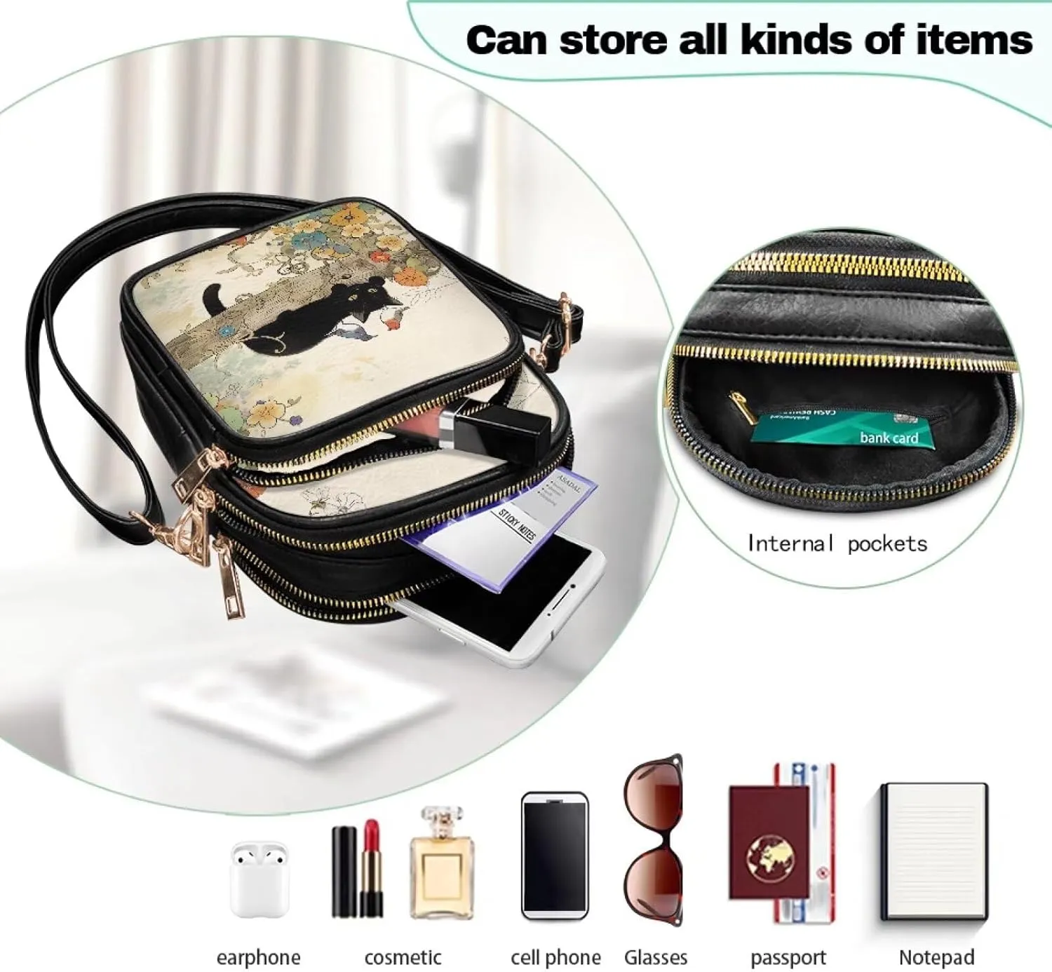 Leather Purse for Women, Leather Shoulder HandBag Multi Pockets Travel Sling Purse Ladies Crossbody Bags