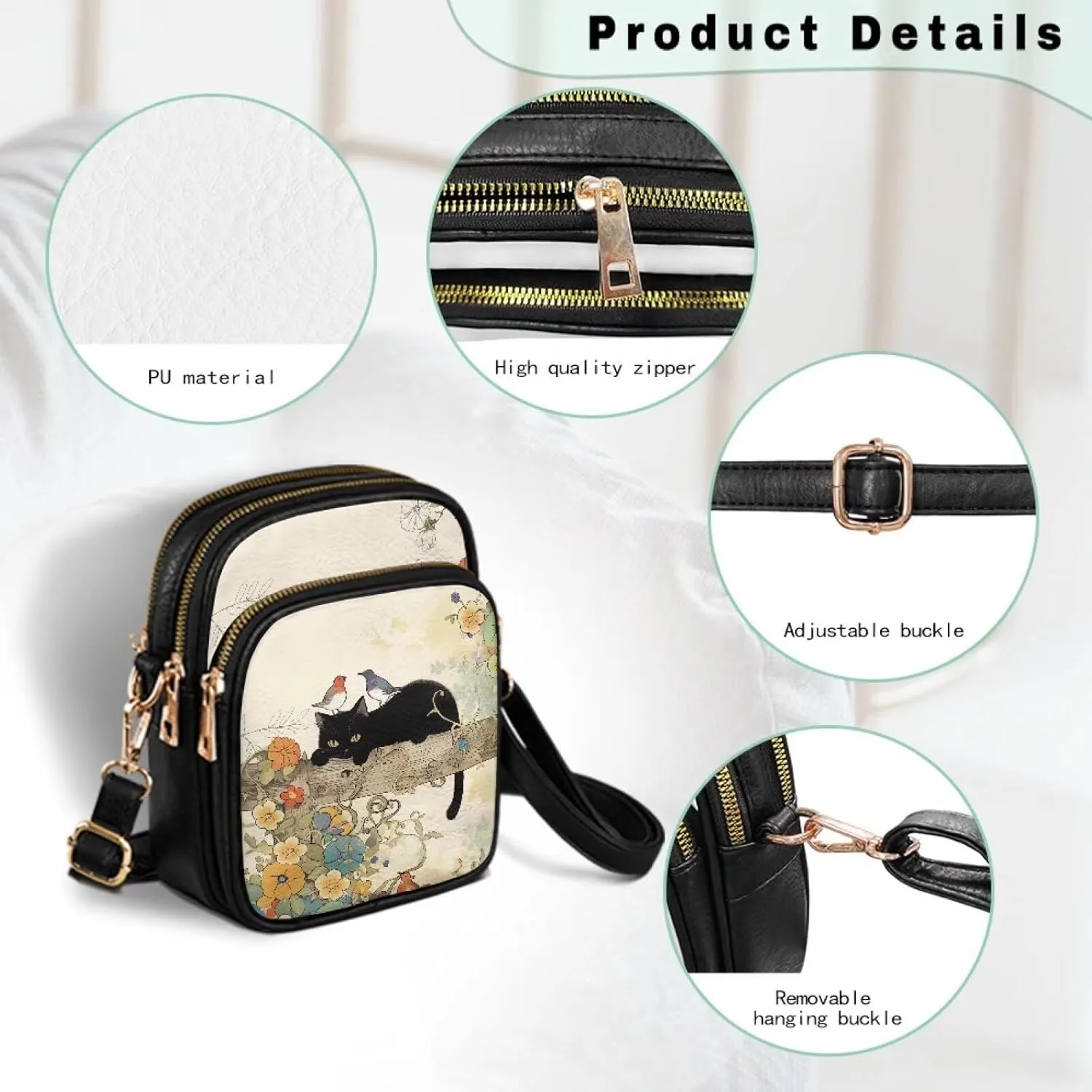 Leather Purse for Women, Leather Shoulder HandBag Multi Pockets Travel Sling Purse Ladies Crossbody Bags