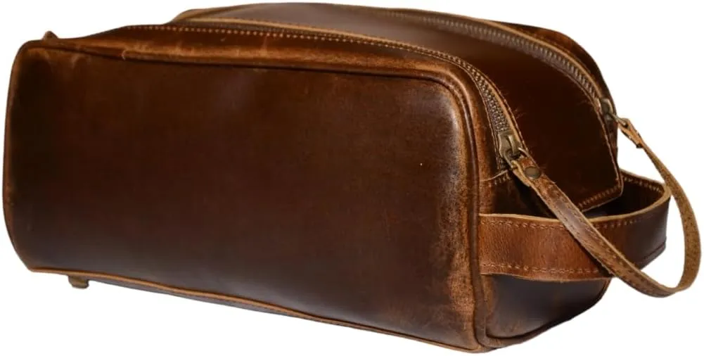 Leather Toiletry Bag Travel Pouch Unisex Dopp Kit With Shaving kit Accessories 3 Leather items :Shaving Brush Case,Razor Protective Travel Case (Combo of 4 Items)