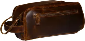 Leather Toiletry Bag Travel Pouch Unisex Dopp Kit With Shaving kit Accessories 3 Leather items :Shaving Brush Case,Razor Protective Travel Case (Combo of 4 Items)