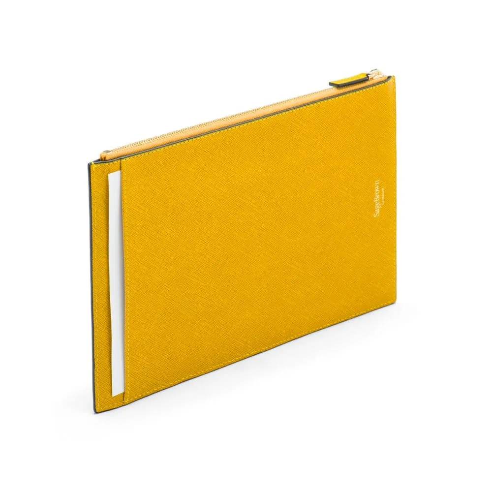 Leather Travel Document And Currency Case - Yellow