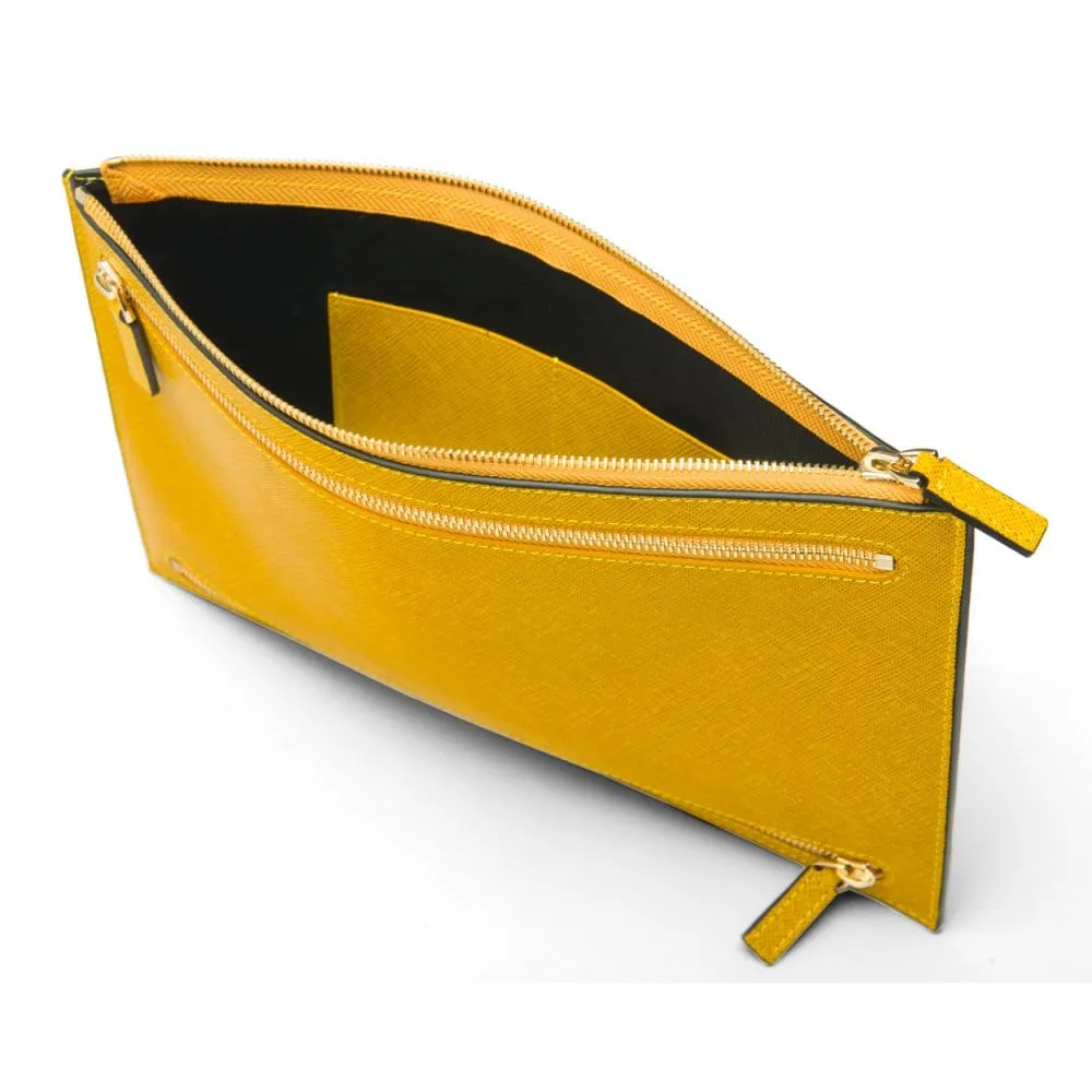 Leather Travel Document And Currency Case - Yellow