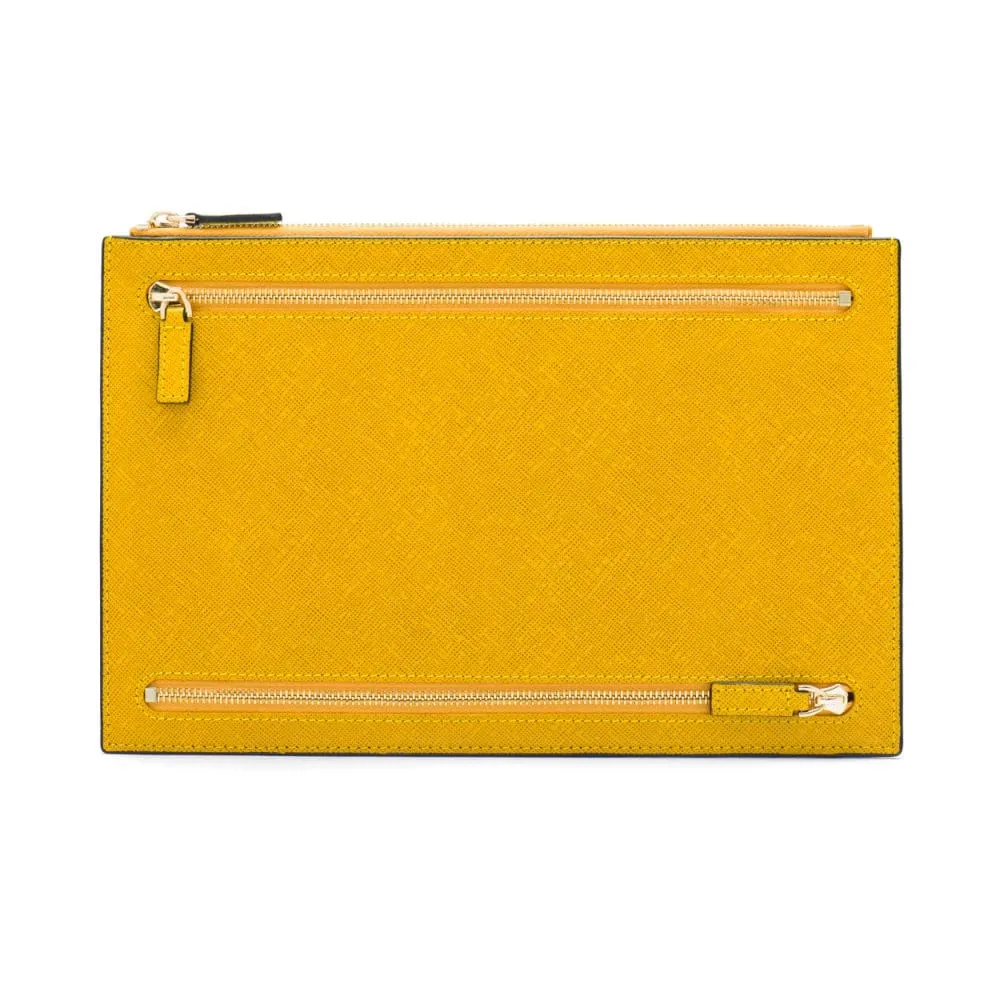 Leather Travel Document And Currency Case - Yellow