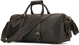 Leather Travel Duffel Bags for Men Village Leather Overnight Weekend Leather Bags Sports Gym Duffle(Dark Brown)