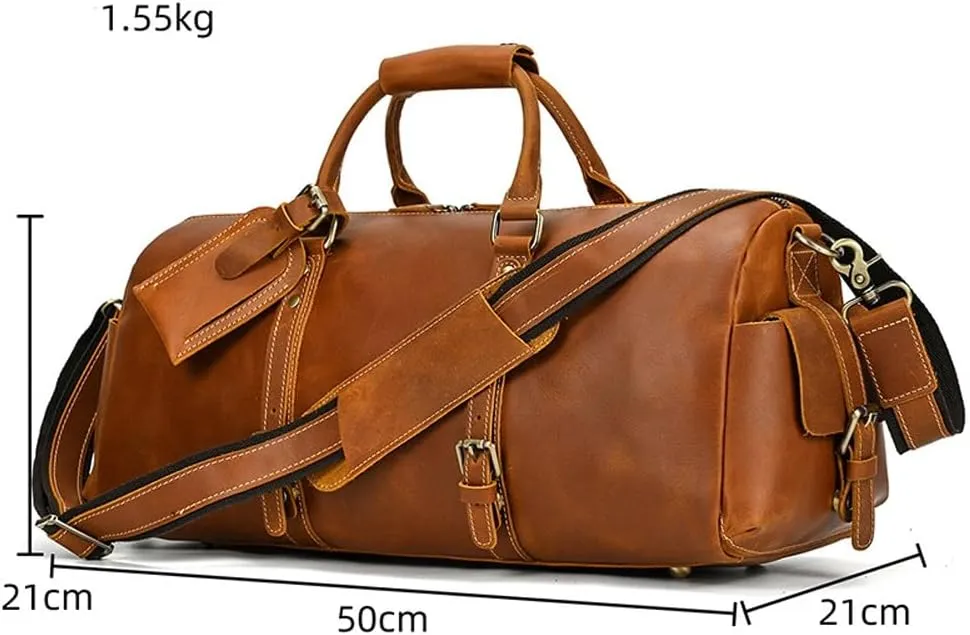Leather Travel Duffel Bags for Men Village Leather Overnight Weekend Leather Bags Sports Gym Duffle(Dark Brown)