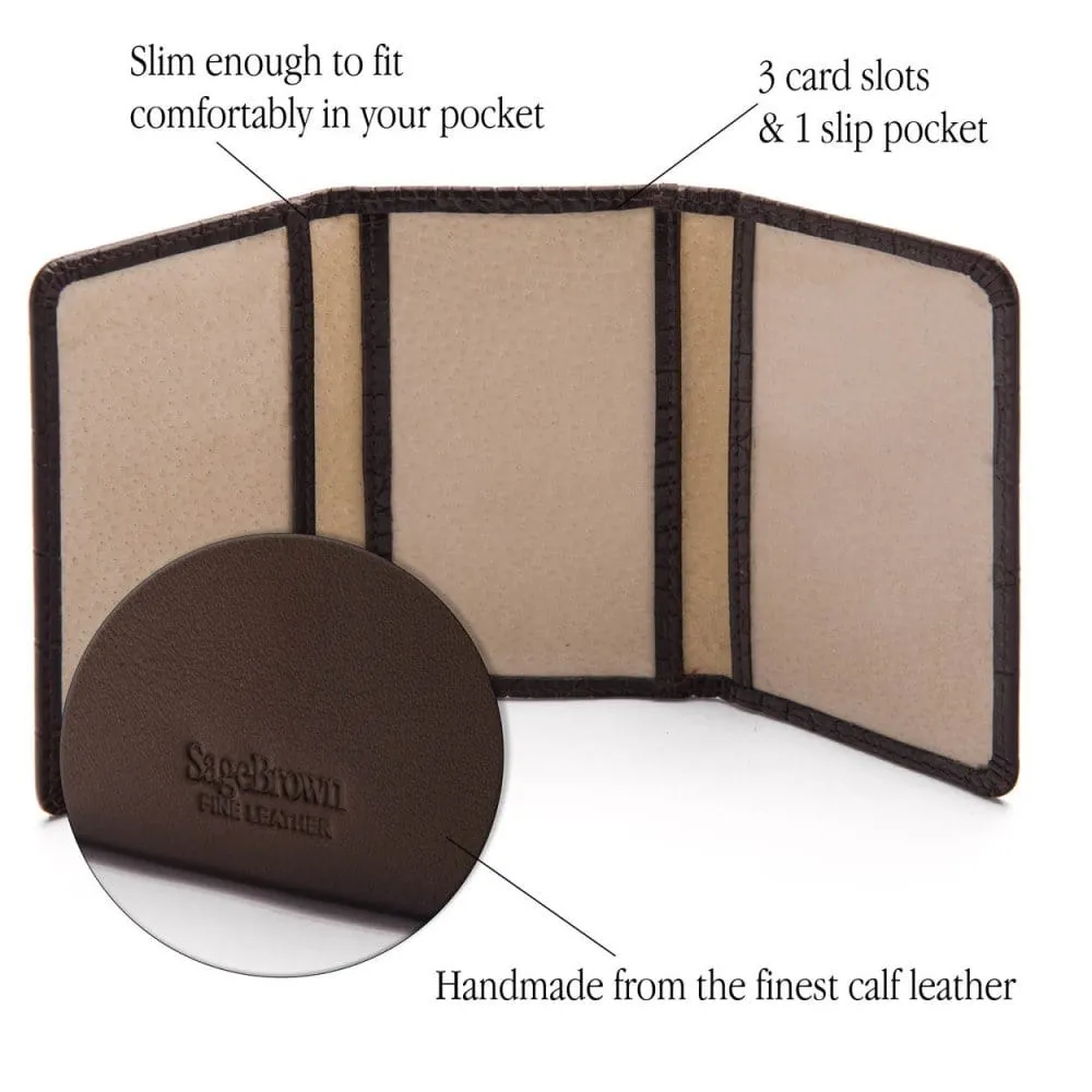 Leather Tri-Fold Travel Card Holder - Brown With Cream